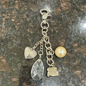 Silver Charm Keychain with Heart and Pearl Accents